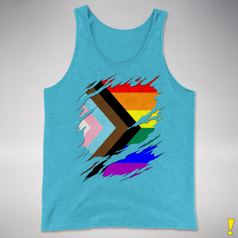 LGBTQ Progress Pride Flag Ripped Reveal Premium Tank Top - Aqua Triblend